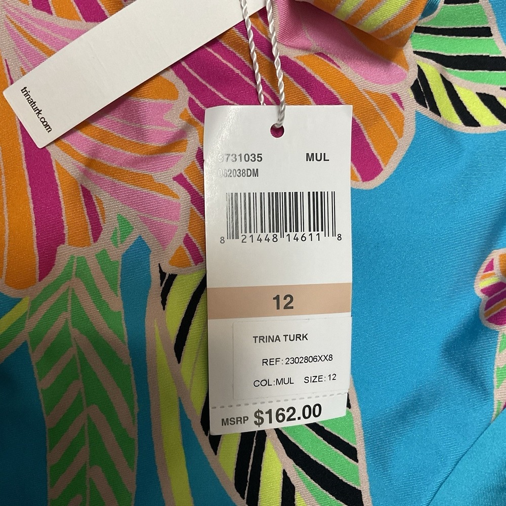 Trina Turk Poppy Belted Plunge One Piece Swimsuit Women's 12 NWT Tropical Beachy - Picture 3 of 15